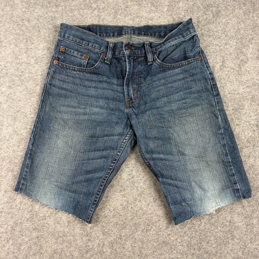 Levis 505 Shorts Mens 30x26 Blue Denim Cut Off Straight Fit Jorts Outdoor